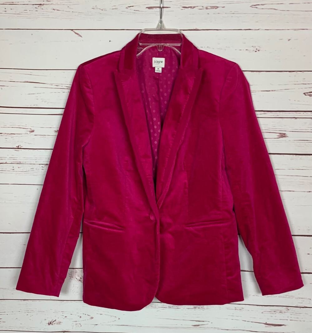 J.Crew Women’s Size 6 Hot Dark Pink Velvet Career Button Blazer Jacket Coat $228